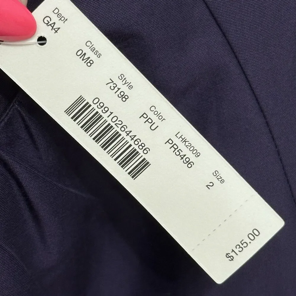 J CREW NWT Purple Silk Blend Fitted‎ Cap Sleeve Dress Size 2 Pockets